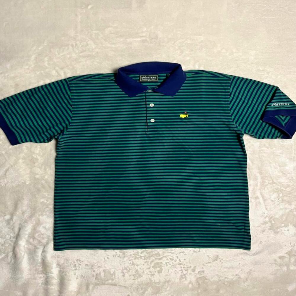 Masters Collection Classic Pique Polo Men's M Golf Cotton Blue Green Stripes